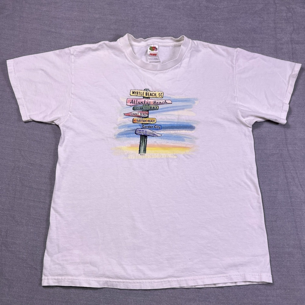 Fruit Of The Loom Myrtle Beach Graphic Short Sleeve T-Shirt Mens L White Cotton